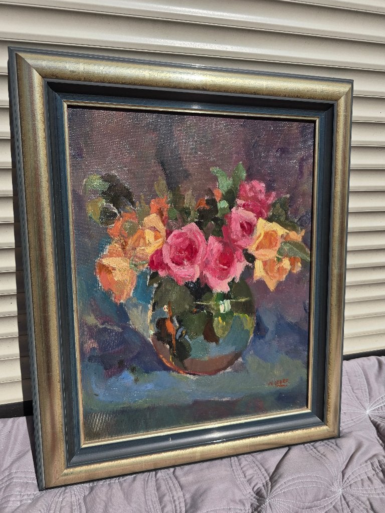 Schilderij bloemen, Ophalen, Doek, Stilleven, Bijzondere lijst