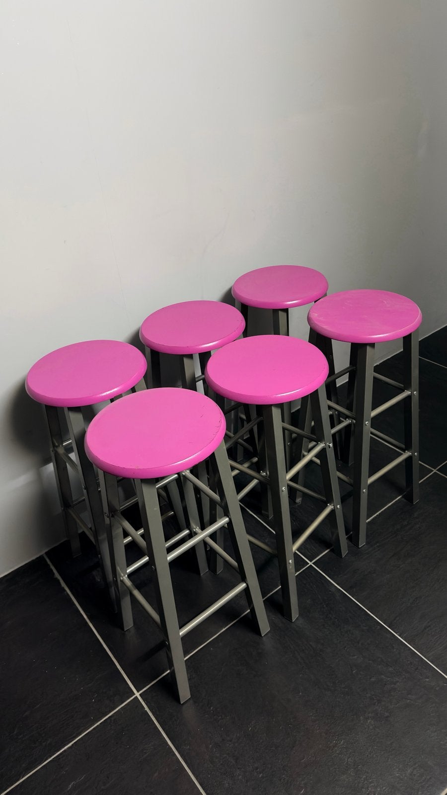 6 roze barkrukken - Gebruikt maar nog goed, Huis en Inrichting, Ophalen, 60 tot 90 cm, Hout, Gebruikt