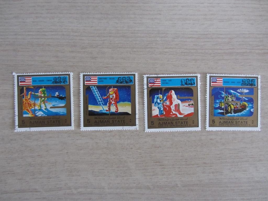 Ajman 1973 Space Research Apollo 11-17 Postzegels, Postzegels en Munten, Ophalen of Verzenden, Gestempeld, Overige thema's