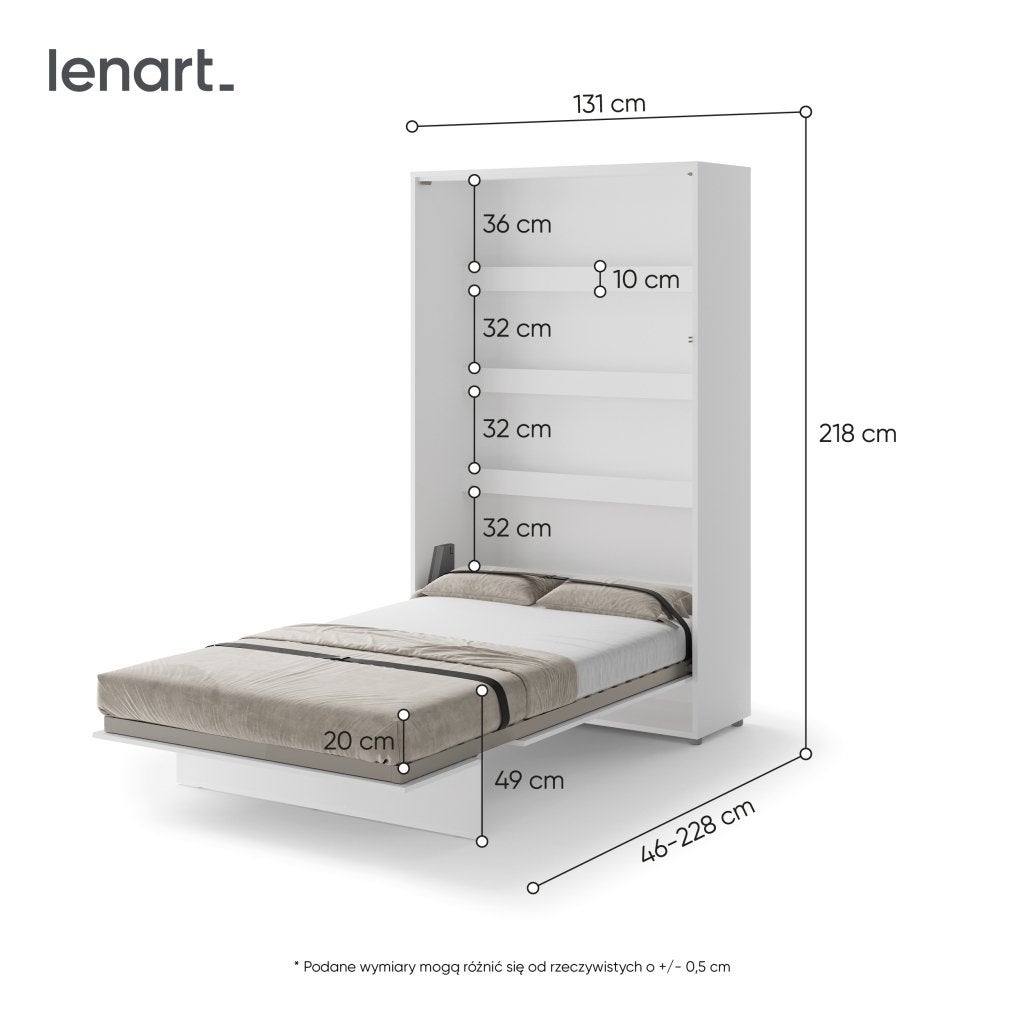 Concept opklapbed verticaal - 120x200 - Wit hoogglans, Niet ingevuld, Niet ingevuld, Niet ingevuld