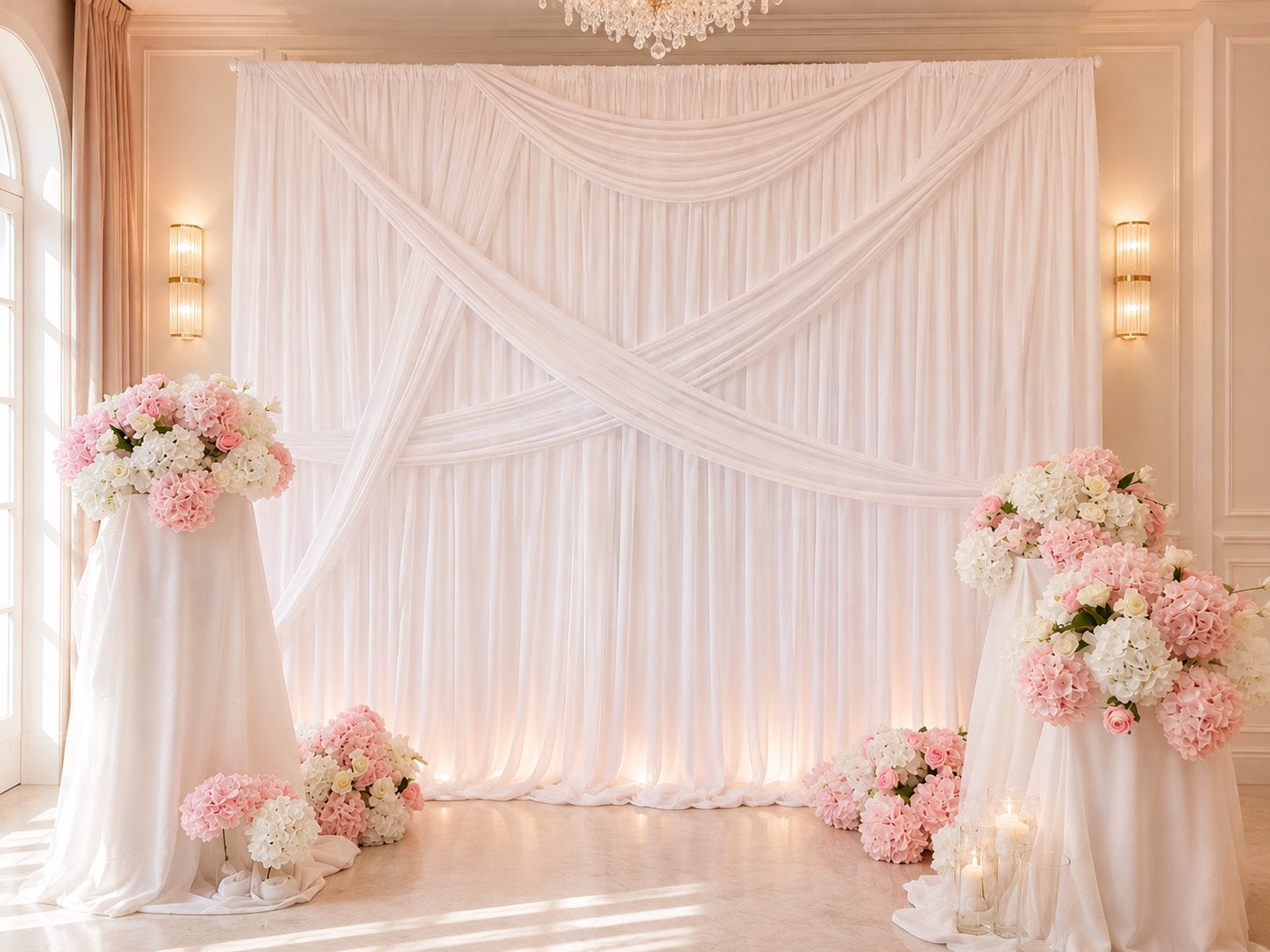 Wedding Bloemstukken Backdrop Gangpad Pilaren Decoratie, Hobby en Vrije tijd, Feestartikelen | Verhuur, Ophalen, Nieuw, Geboorte of Huwelijk