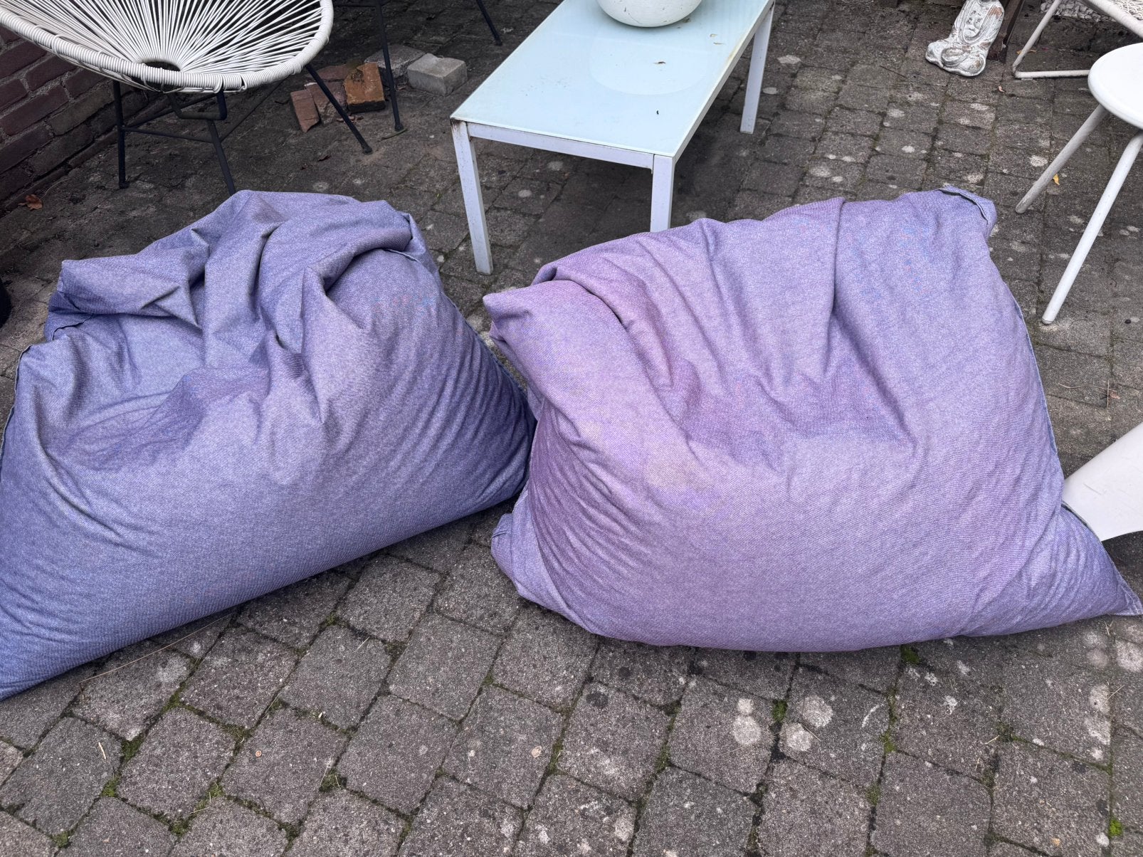 2 jeans kleurige zitzakken, Huis en Inrichting, Ophalen, Gebruikt