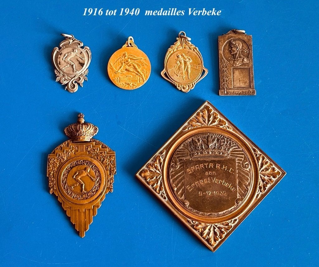 6 Historische Belgische medaillles 1916-1940 Ernest Verbeke, Ophalen, Overige materialen, Buitenland