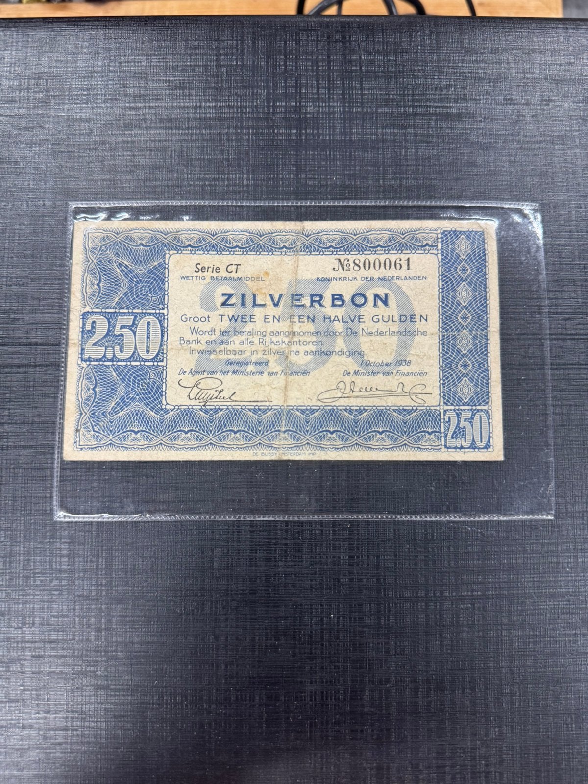 2,5 gulden zilverbon 1938, Postzegels en Munten, Ophalen of Verzenden, 1 gulden