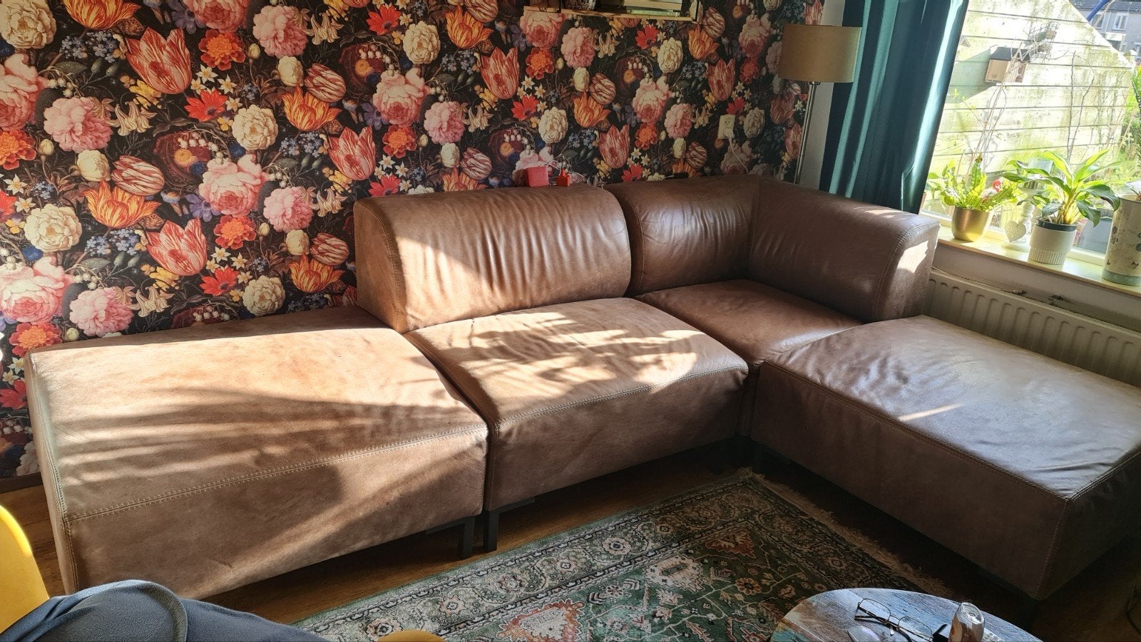 Leren hoekbank - Cognac kleurig, Huis en Inrichting, Ophalen of Verzenden