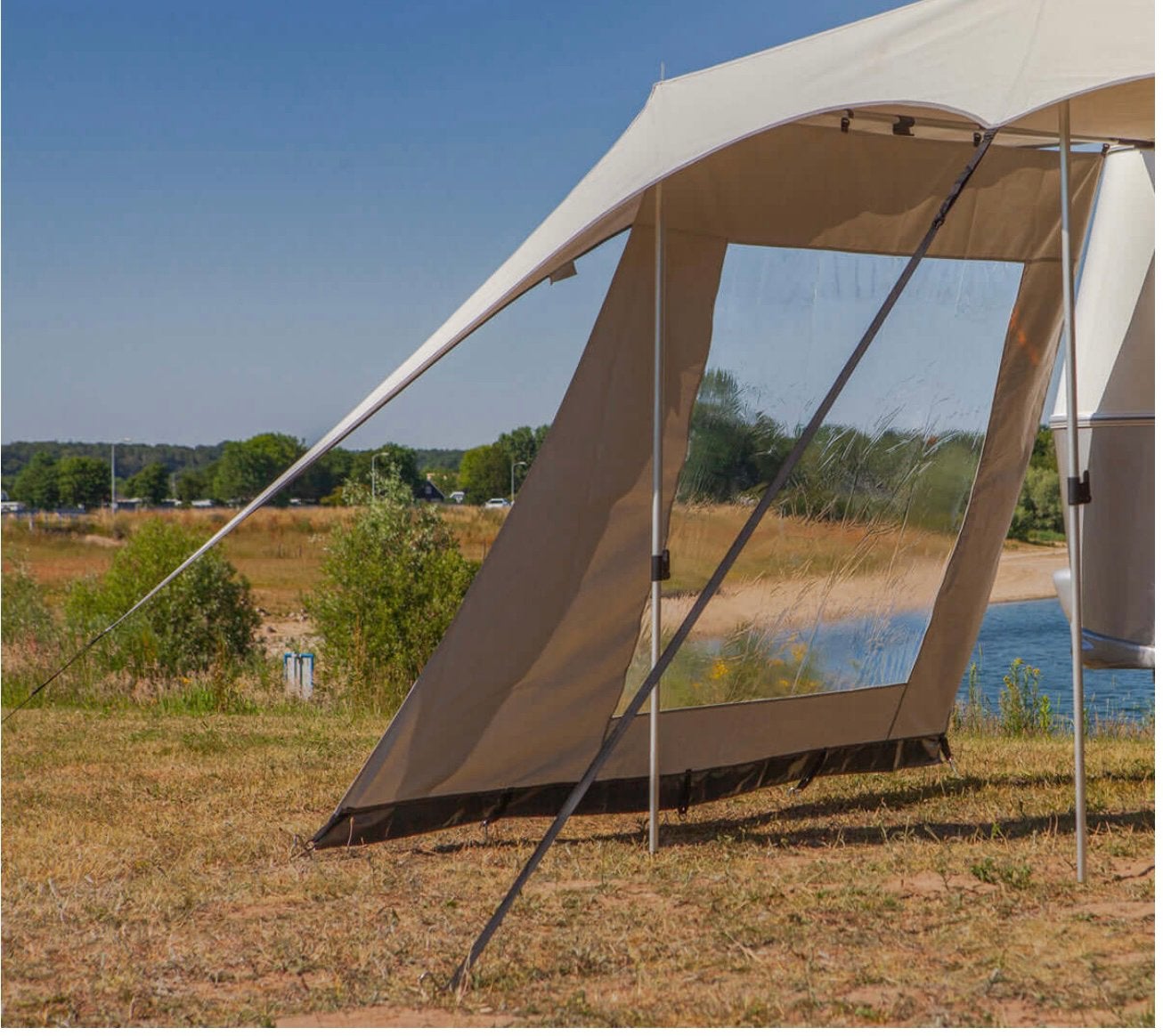 Caravan Trekking zijwand met raam voor luifel Beige, Ophalen of Verzenden, Zo goed als nieuw
