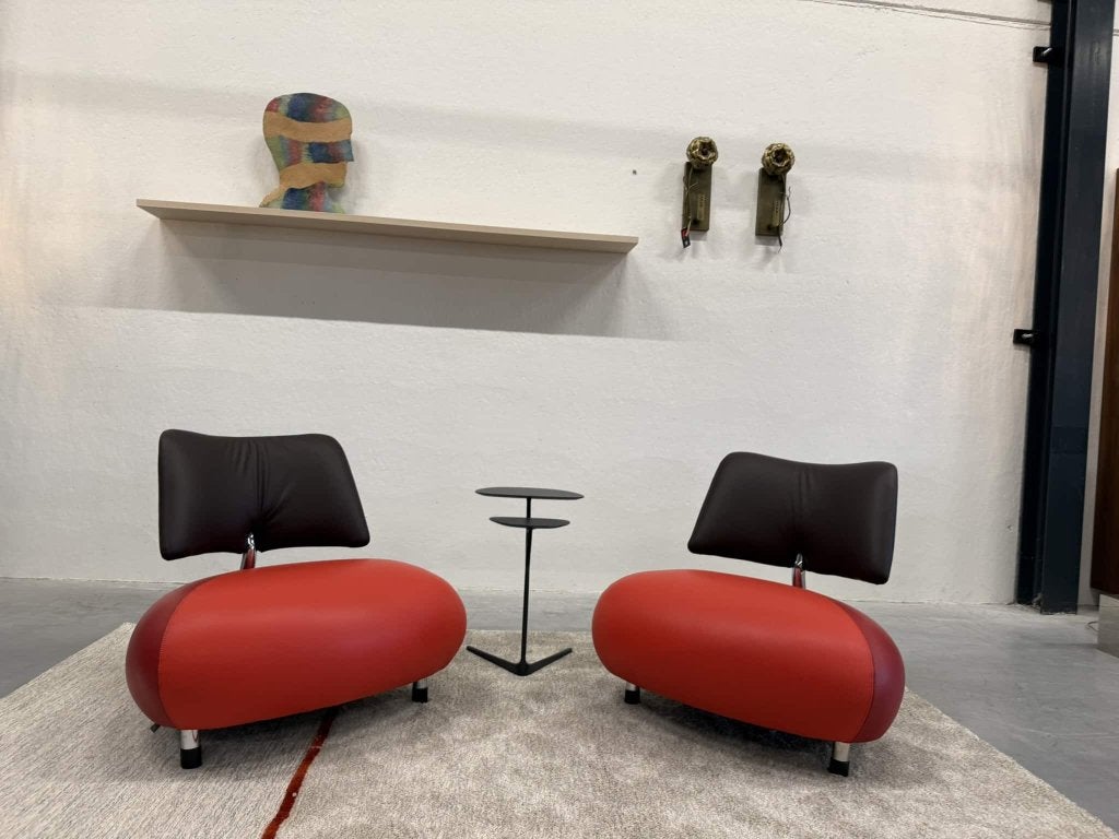 2 Nieuw Leolux Pallone Fauteuil rood bruin leer Design stoel