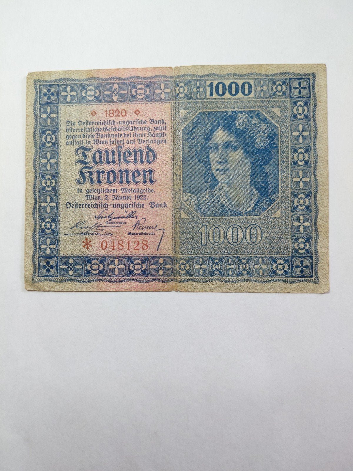 Oostenrijk 1000 kronen 1922, Postzegels en Munten, Bankbiljetten | Europa | Niet-Eurobiljetten, Ophalen of Verzenden, Oostenrijk