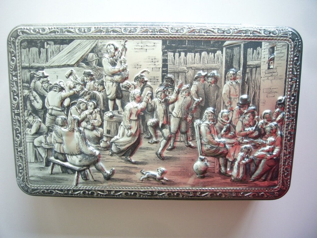 Koekblik koekjestrommel Teniers vintage zilverkleurig, Ophalen of Verzenden, Gebruikt, Koek(jes)