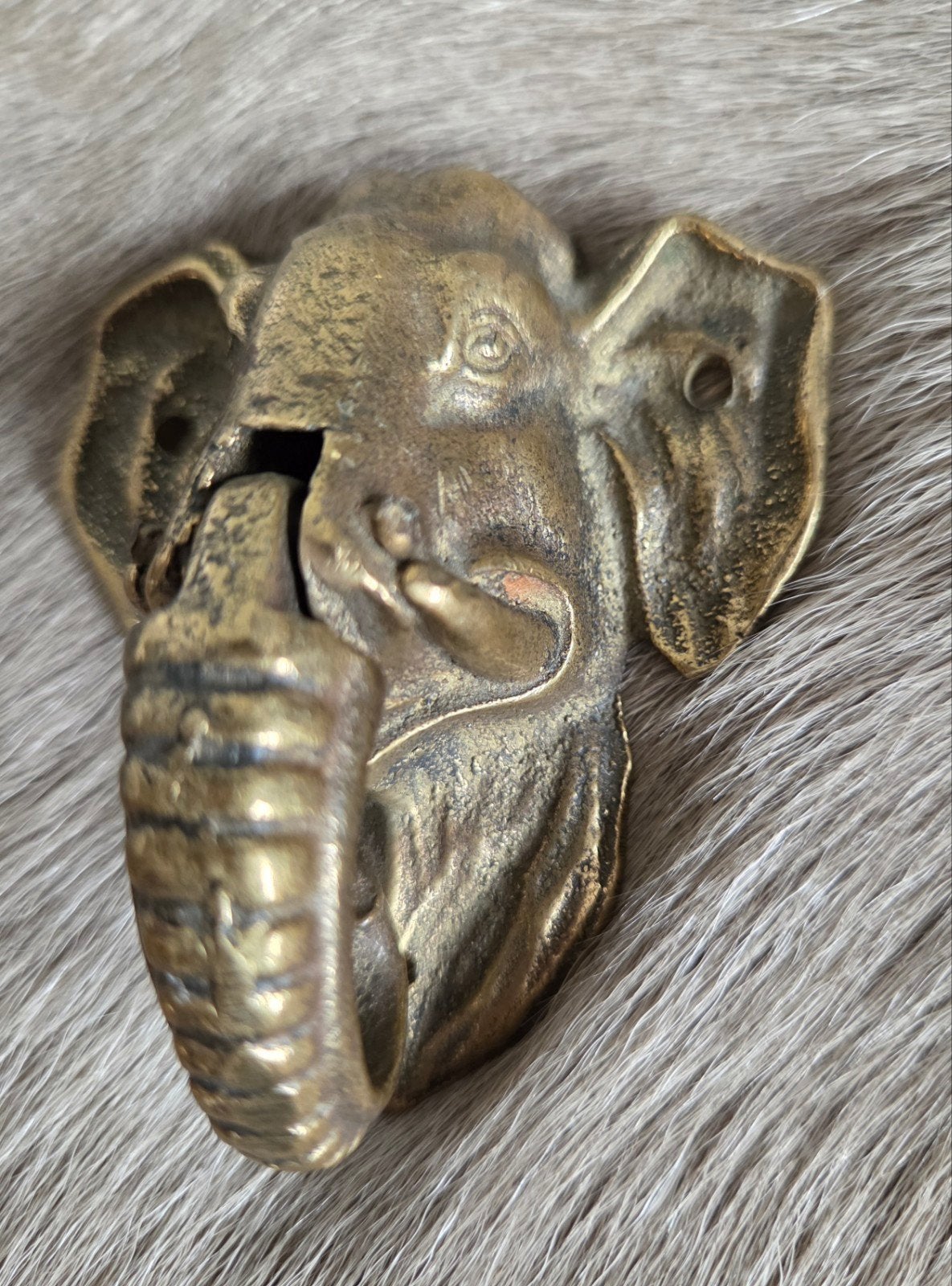 Vintage Messing Deurklopper Olifant – Massief Gietwerk, Antiek en Kunst, Ophalen of Verzenden, Koper