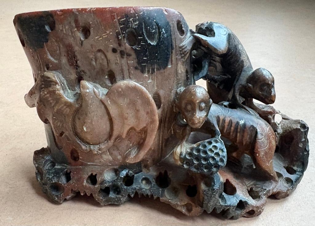 Chinese inktpot / kwastenpot, rond 1930, speksteen, Antiek en Kunst, Ophalen of Verzenden
