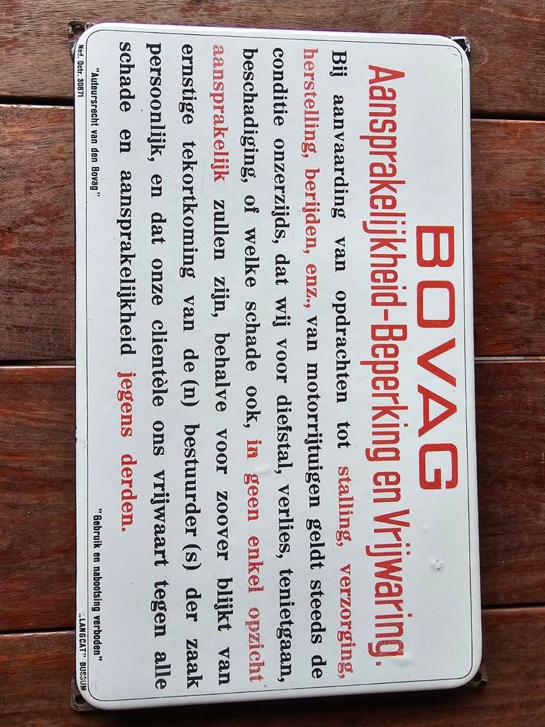 Bovag emaille bord langcat bussum, Ophalen, Gebruikt, Reclamebord