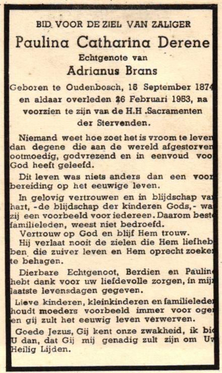 Derene Paulina Catharina 1874 Oudenbosch 1953, Ophalen of Verzenden