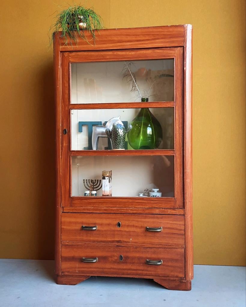 Vintage vitrinekast, presentatie kast, lades, Art Deco style, Ophalen, Gebruikt, Met deur(en), Vintage