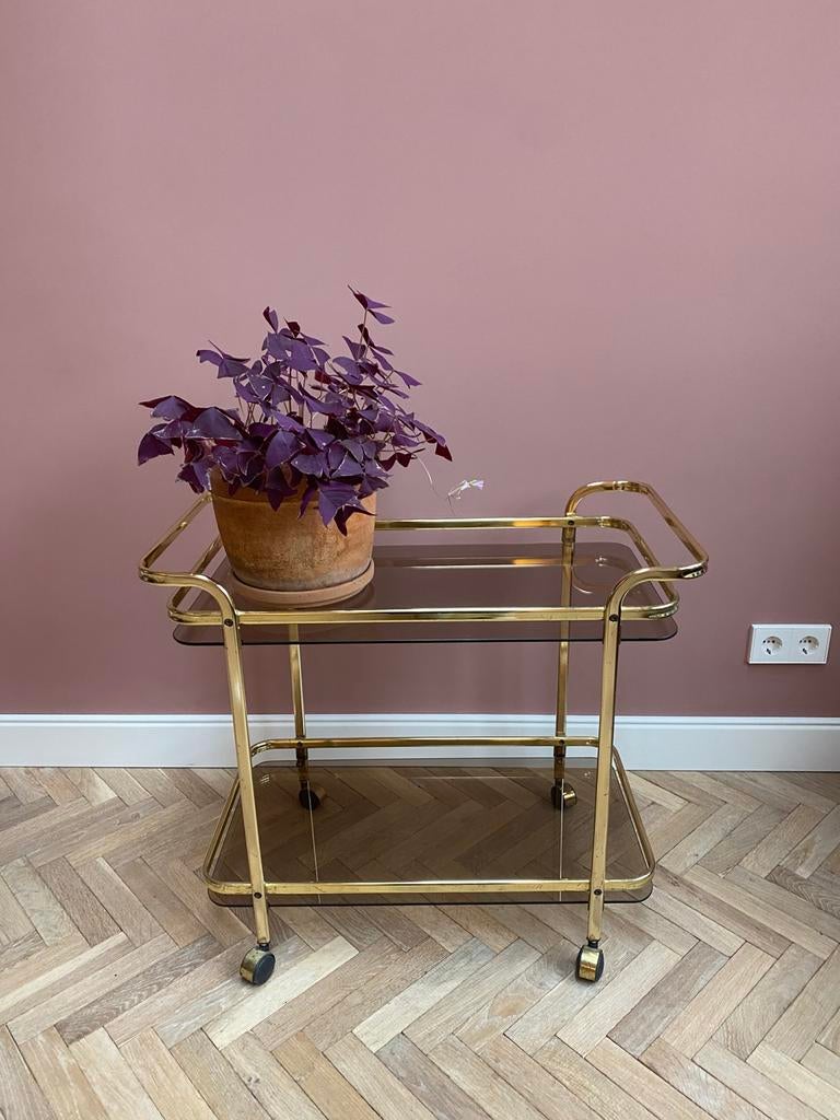 Barcart messing hollywood regency, Huis en Inrichting, Tafels | Sidetables, Gebruikt, 25 tot 50 cm, 50 tot 100 cm, Rechthoekig
