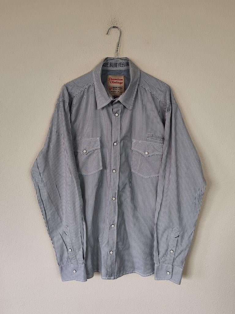 Jack&Jones overhemd / shirt / strepen / print / grijs / XXL, Kleding | Heren, Albert Cuypstr 168a, Ophalen of Verzenden, Grijs