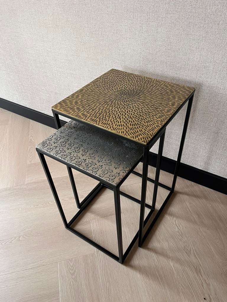 Bijzettafeltjes goud zilver, Minder dan 55 cm, Metaal of Aluminium, Rond, Zo goed als nieuw