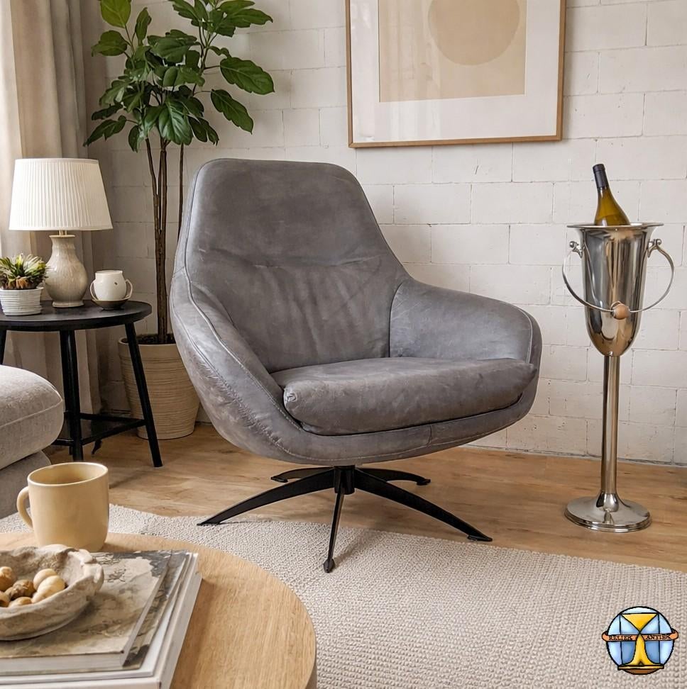 Grijs Lederen draaifauteuil Specter van DYYK (Bijna nieuw), Modern / Design, ., 75 tot 100 cm, Ophalen of Verzenden
