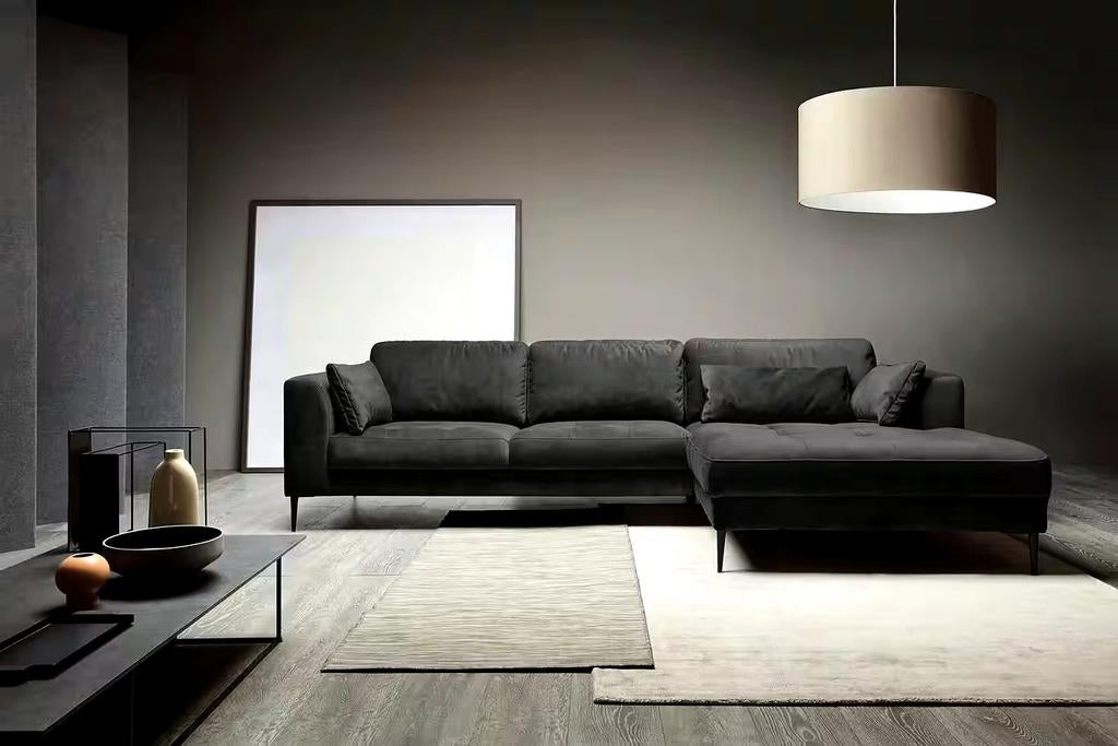 Nieuwe velours hoekbank grijs antraciet loungebank, Keizer, 250 tot 300 cm, Keizer, Hoekbank