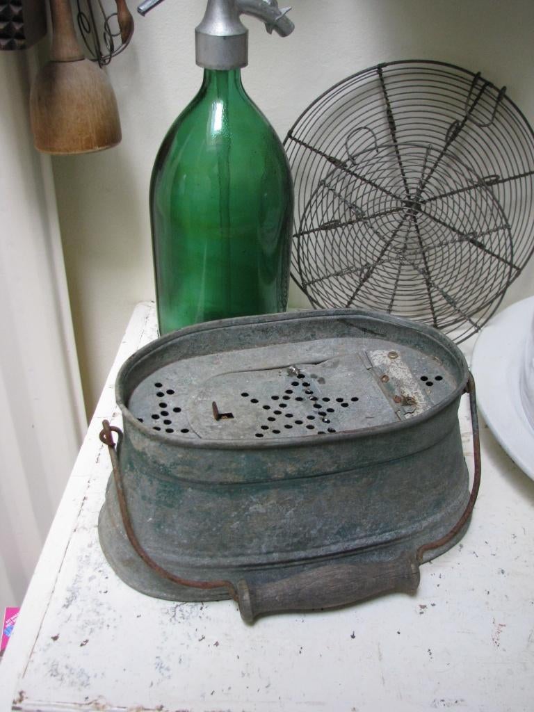 Oude zinken aas emmer / aasketel aasemmer vis emmer ketel, Antiek en Kunst, Ophalen of Verzenden