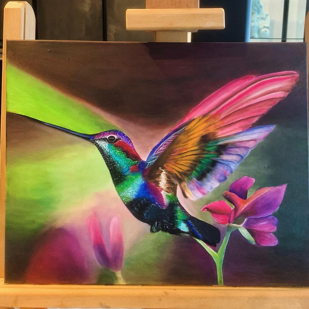 Kolibri olieverf schilderij, Ophalen of Verzenden