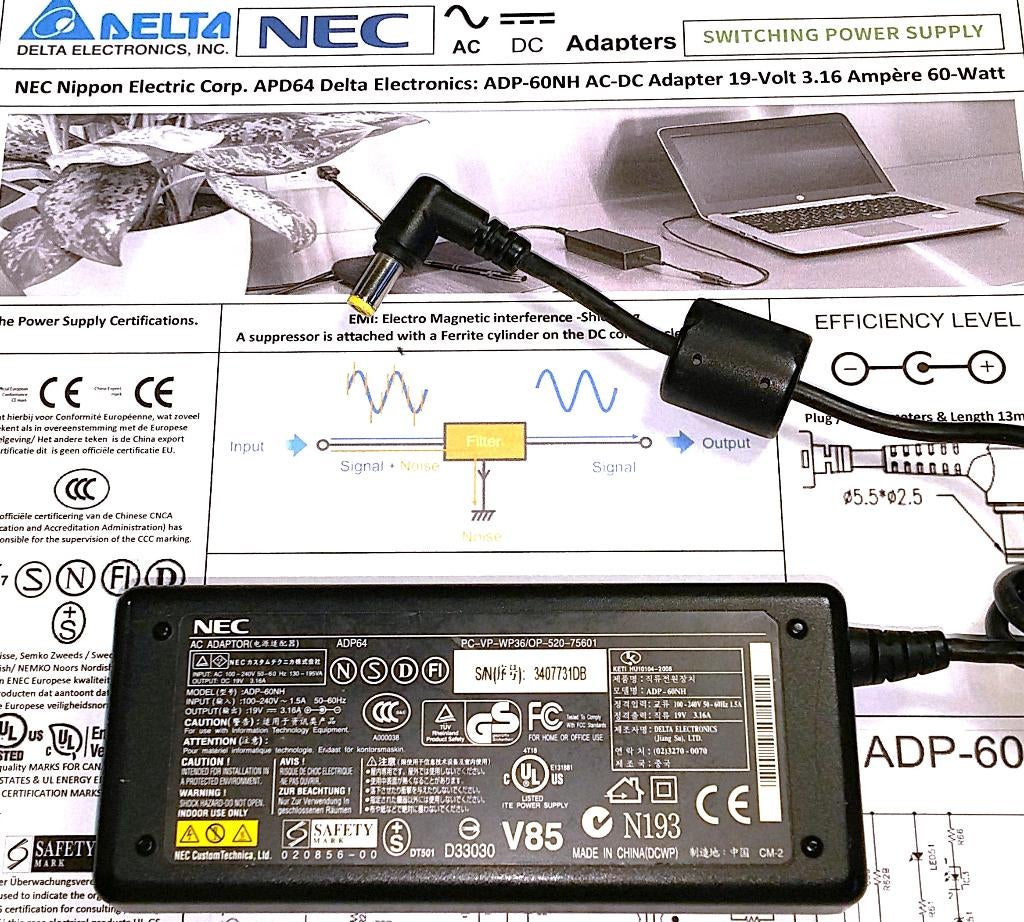 NEC HP Compaq ADP64 19V 3.16A 60W ADP-60NH Adapter Oplader, Ophalen of Verzenden, Zo goed als nieuw, Delta Electronics