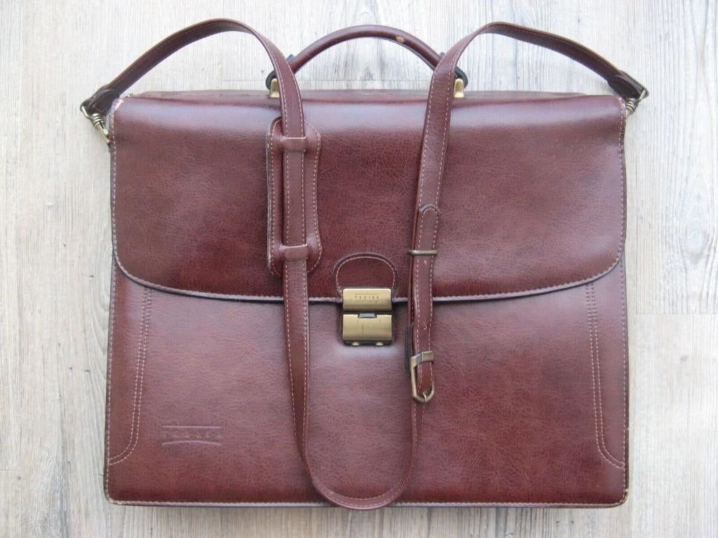 Luxe Leren Aktetas, merk Texier., Verzenden, Gebruikt, Bruin, Leer