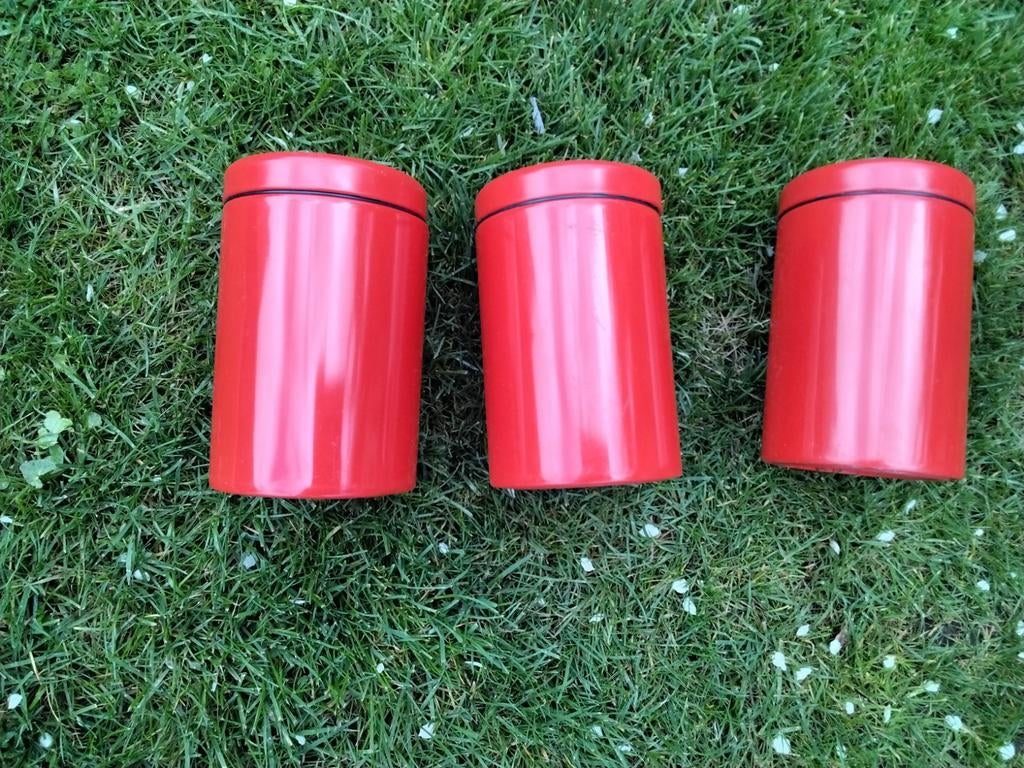 Set van 3 rode voorraad blikken bussen Brabantia, Ophalen, Zo goed als nieuw