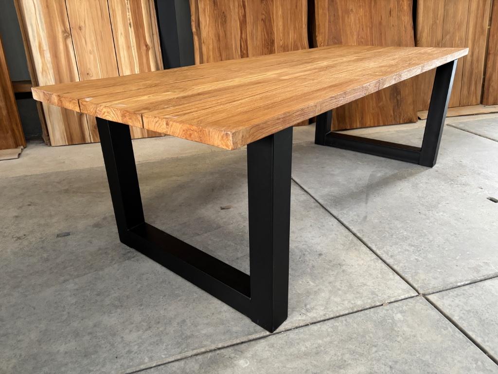 Eettafel Oud teak  industrieel Matrix of U-poot 260cm B keus, Ophalen, Teakhout, 50 tot 100 cm, Vijf personen of meer