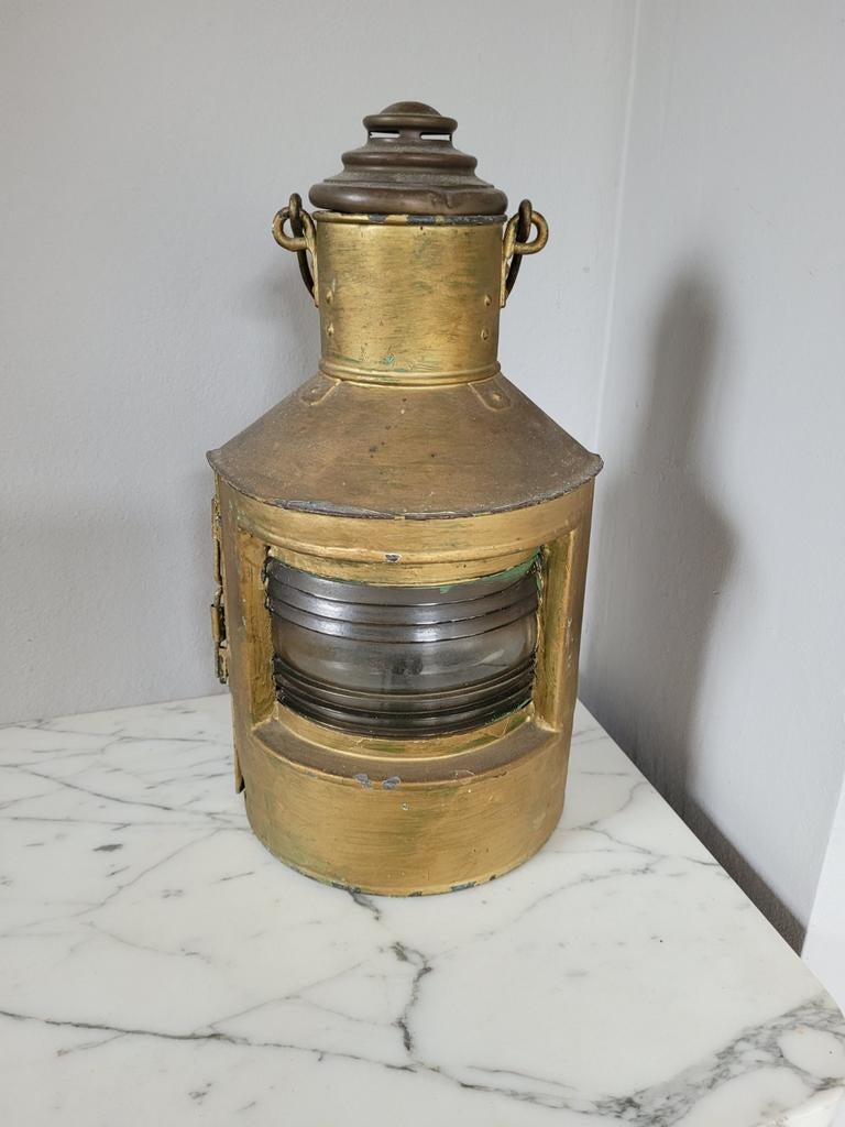 Oude antieke koperen lantaarn, oud scheepsnavigatielicht, Ophalen of Verzenden