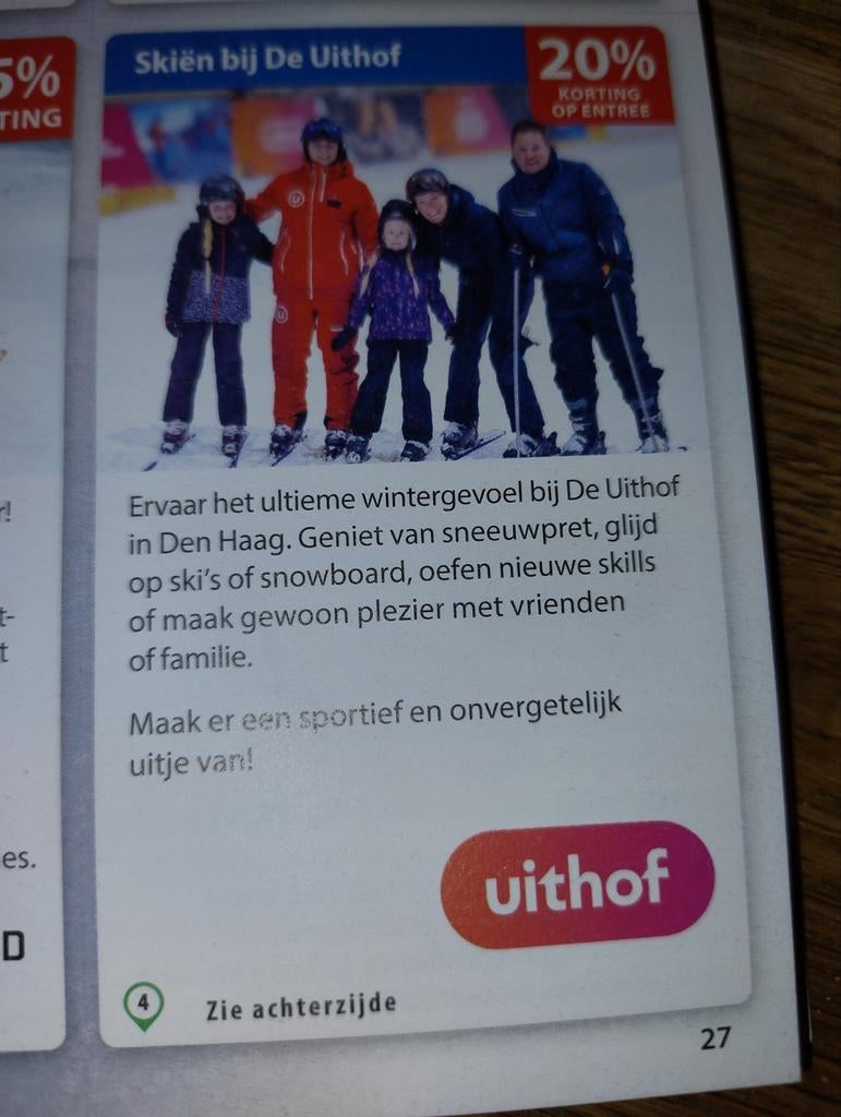 Korting 20% op skiën bij de Uithof., Tickets en Kaartjes, Eén persoon, Kortingsbon