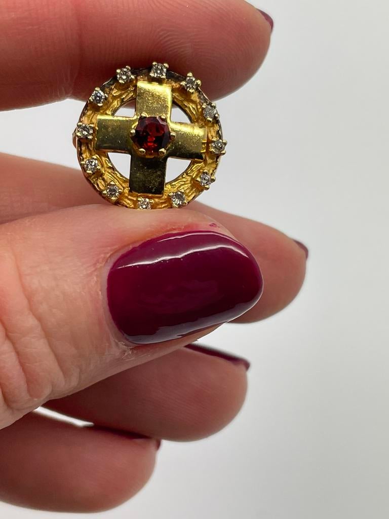 C467 Prachtige zilveren broche goudkleurig robijn diamantjes, Sieraden, Tassen en Uiterlijk, Broches, Minder dan 4 cm, Ophalen of Verzenden