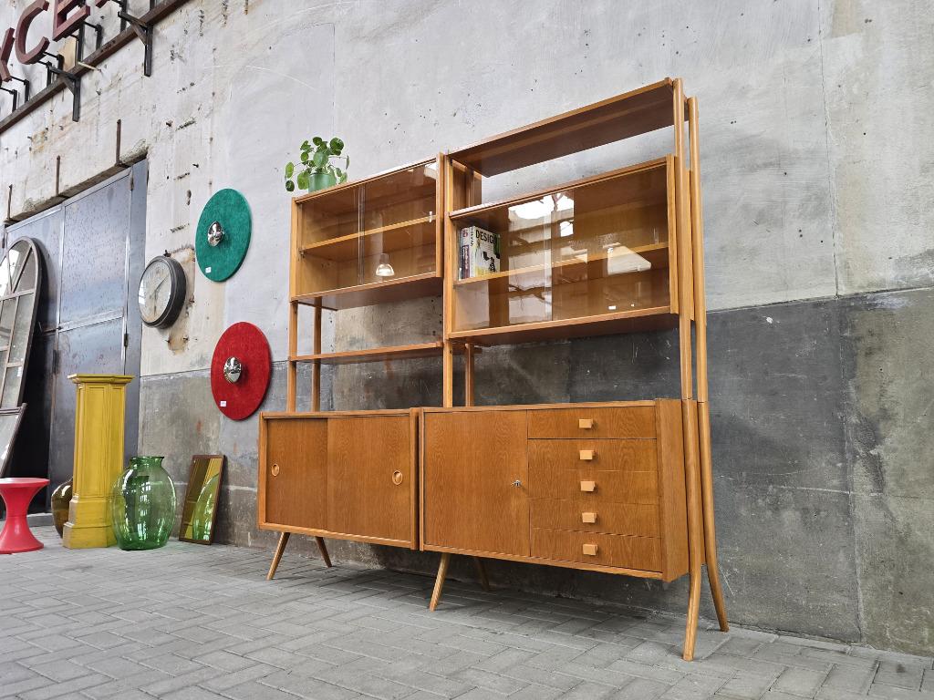 Vintage Jaren 60 Wandmeubel Mid Century Design Vitrinekast 2, Huis en Inrichting, Kasten | Wandmeubels, Gebruikt, Metaal, 150 tot 200 cm