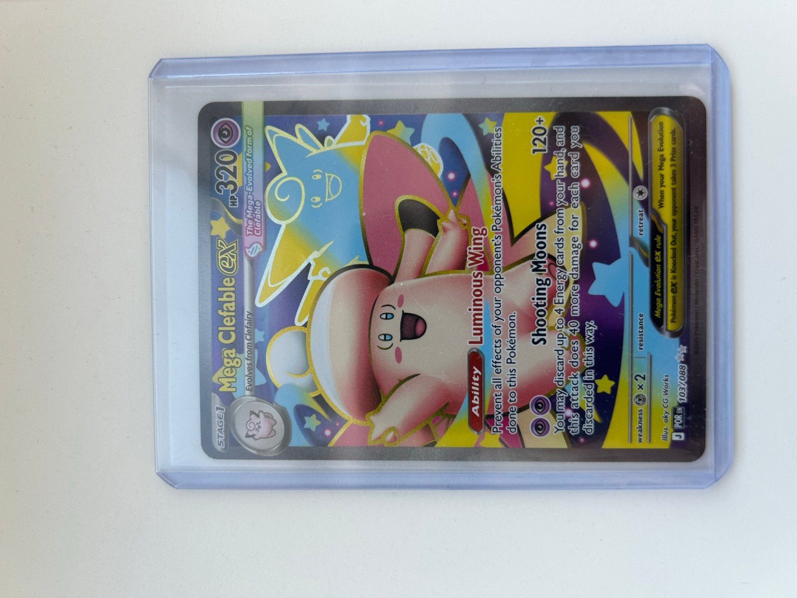 Mega Clefable EX Pokémon Kaart - Zeldzaam en in Topstaat, Ophalen of Verzenden, Zo goed als nieuw, Losse kaart, Foil