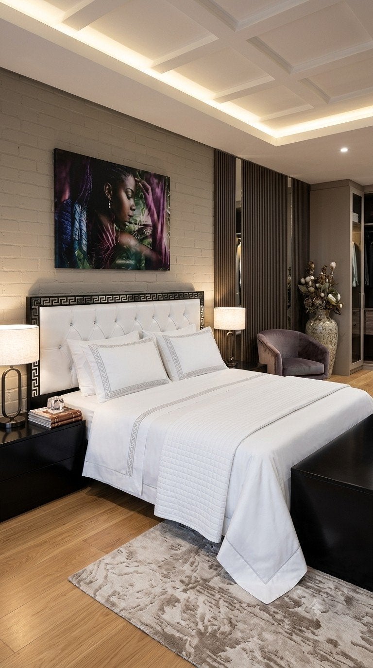 Luxe Tweepersoonsbed / Hoofdbord (Zwart & Wit Zilver