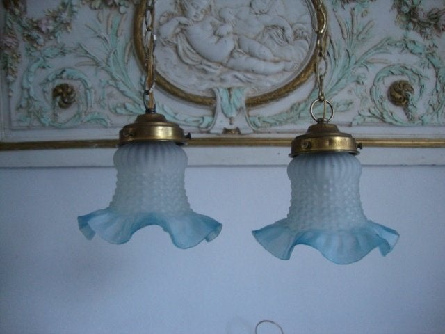 Stel oude glazen hanglampjes (rokje) nr. 6, Ophalen of Verzenden