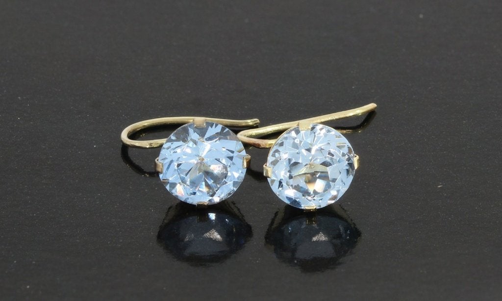 Blauwe topaas edelsteen 14k gouden set oorbellen dames, Voordeelsieraden, Ophalen of Verzenden, Zo goed als nieuw, Met edelsteen