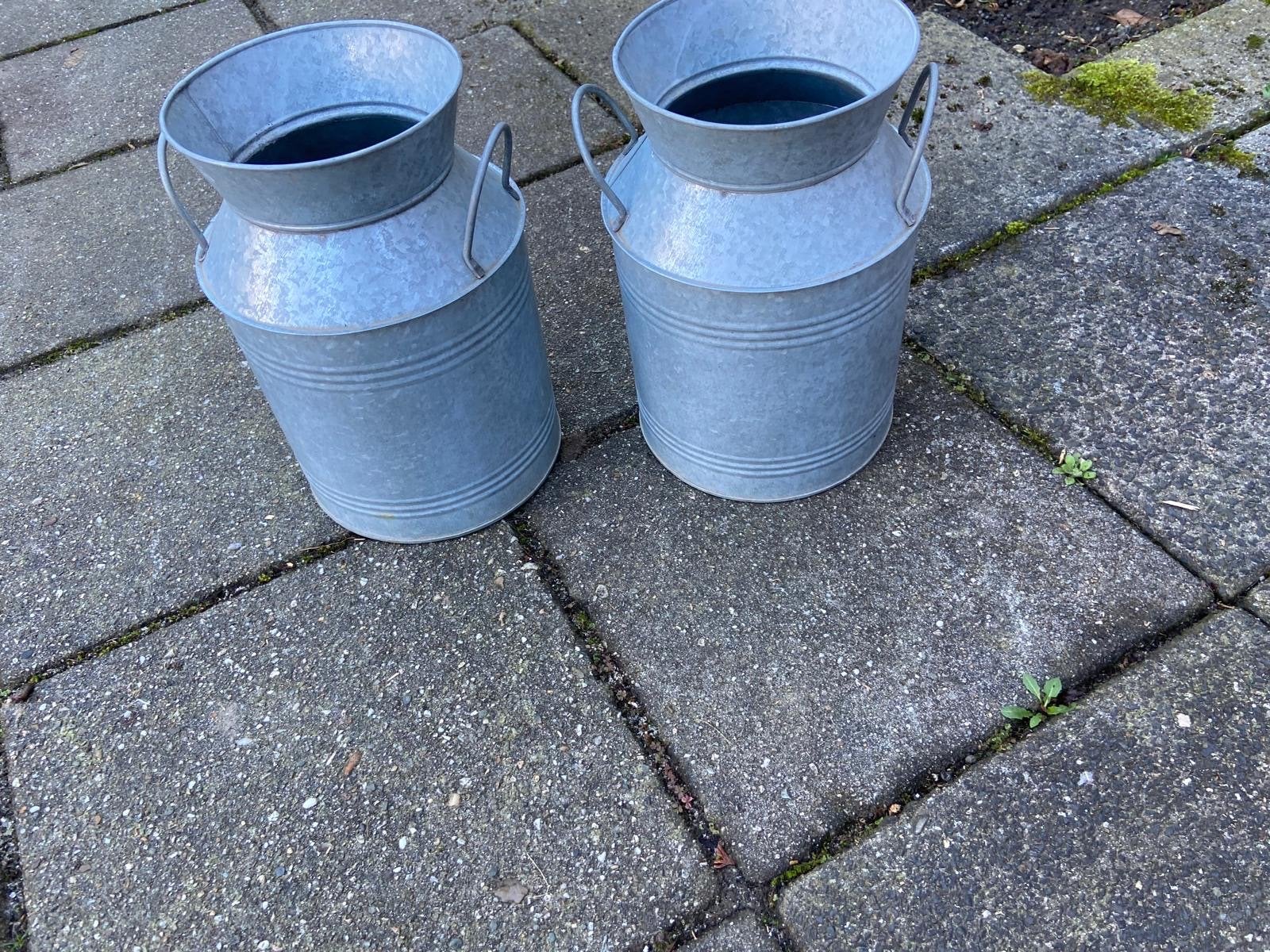 Set van 2 zinken melkbussen - Decoratief en veelzijdig, Ophalen, Gebruikt, Minder dan 30 cm, Minder dan 60 cm