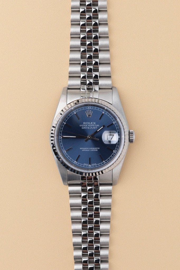 Rolex Datejust 16234 Blue 2005 full set, Ophalen, Staal, Polshorloge, Zo goed als nieuw