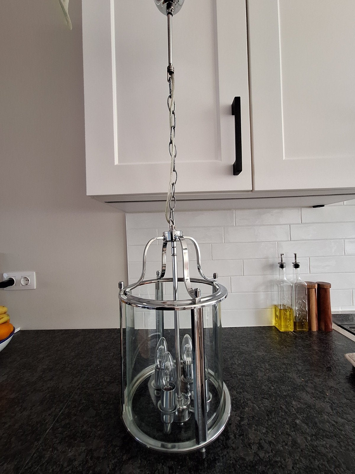Moderne Hanglamp Chroom met Glas - Zo goed als nieuw, Ophalen, Modern, Klassiek, E14 (klein), Zo goed als nieuw