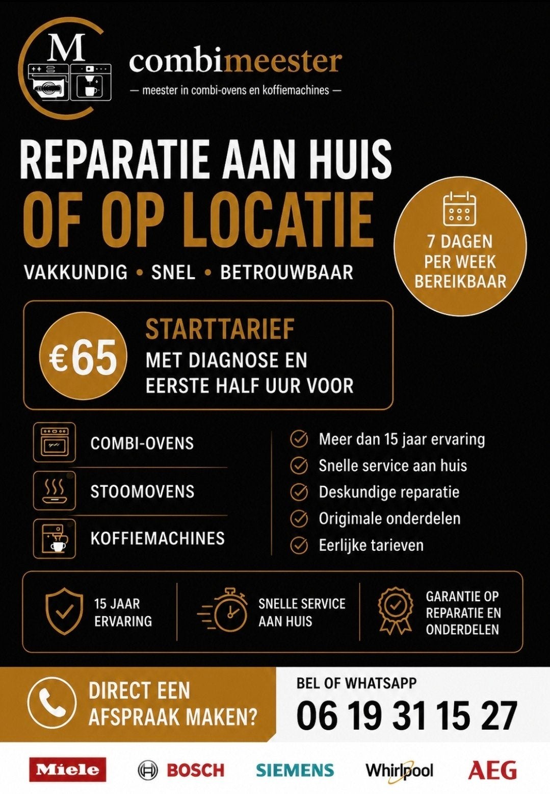 Reparatie van combiovens en koffiemachines, 45 tot 50 cm, Geen, Refurbished, Ophalen of Verzenden