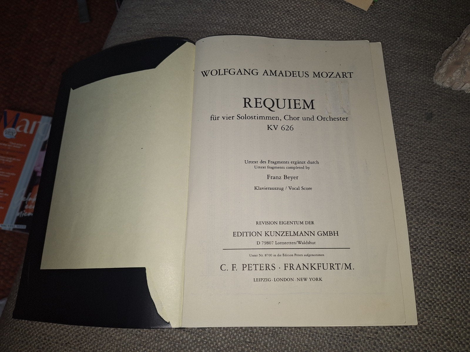 Mozart Requiem KV 626 - Vocal Score (C.F. Peters), Ophalen of Verzenden, Artiest of Componist, Klassiek