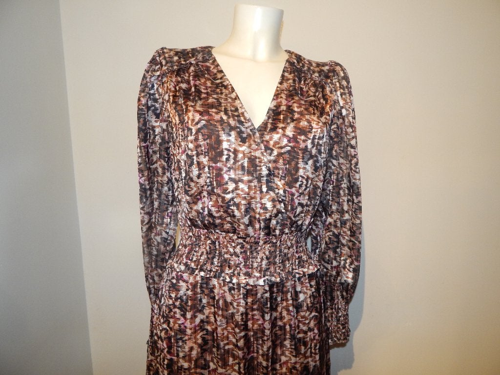 Dante 6 lange jurk goud draad in print elastische taille 2/M, Gedragen, Onder de knie, Maat 38/40 (M), Dante 6