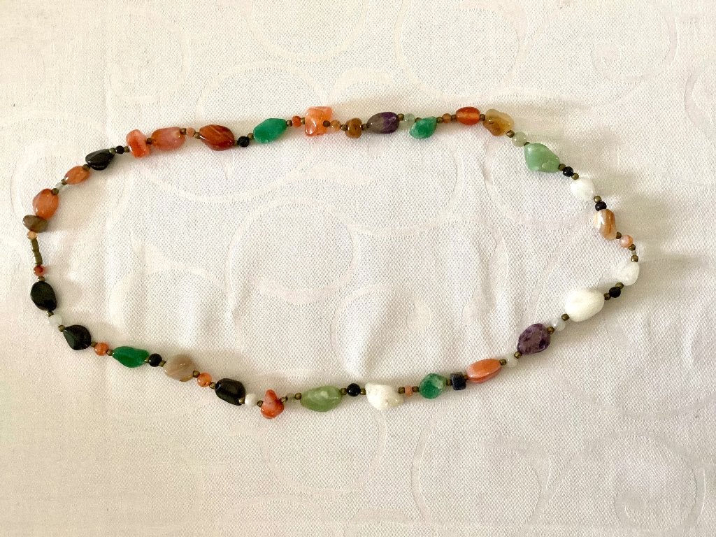 Vintage "Beggar Bead" ketting met halfedelstenen, Sieraden, Tassen en Uiterlijk, Kettingen, Overige materialen, Gebruikt, Overige kleuren