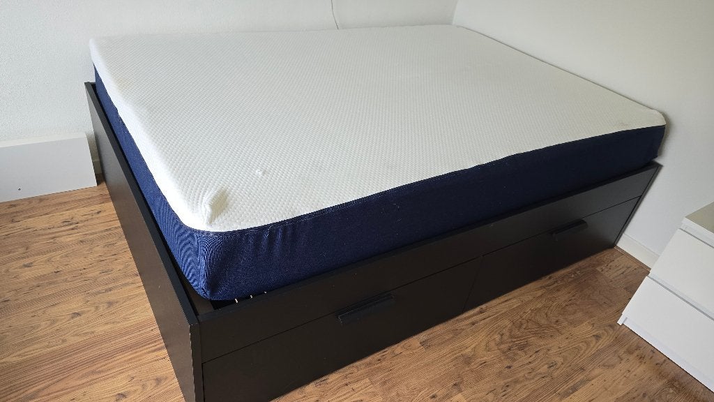 2-persoons bed met lades, Huis en Inrichting, Slaapkamer | Bedden, Ophalen, Zwart, Tweepersoons, 140 cm