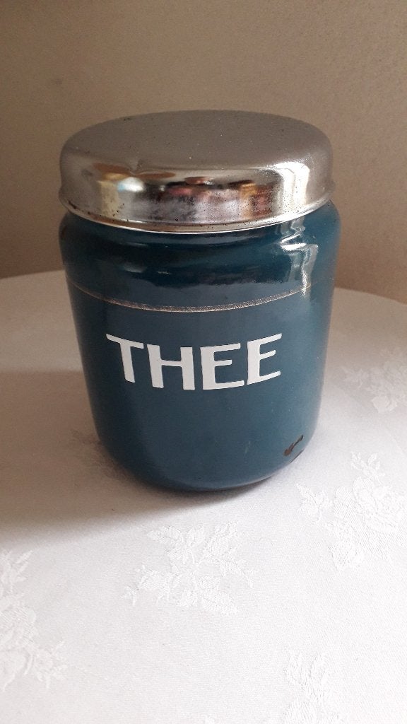 EMAILLE BLAUWE THEEBUS JAREN 40, Ophalen of Verzenden