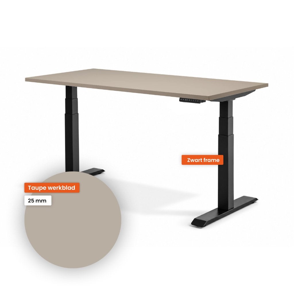 Ergowork zit-sta bureau – Zwart frame / Taupe, Zit-sta bureau, Spaanplaat of MDF, Nieuw, Ophalen of Verzenden