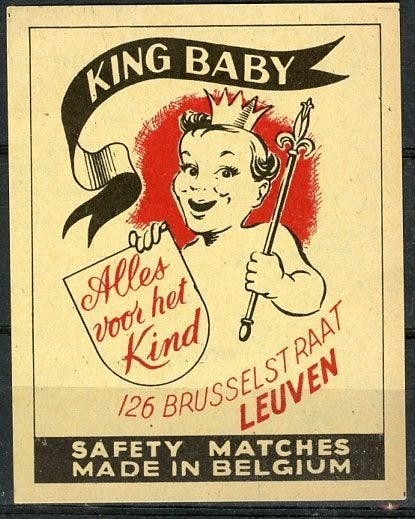 Retro reclamelabel King Baby Leuven België (VK-6), Verzamelen, Ophalen