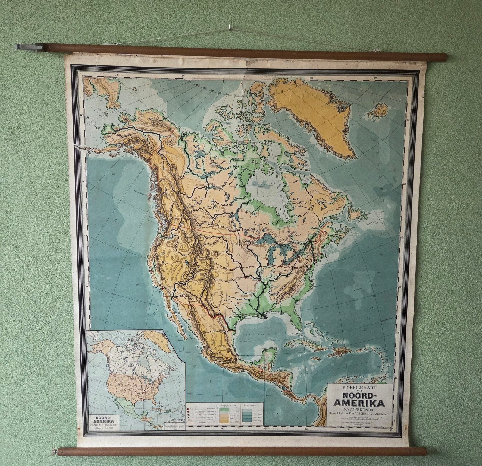 Vintage schoolkaart van Noord-Amerika, Antiek en Kunst, Antiek | Schoolplaten, Ophalen, Aardrijkskunde