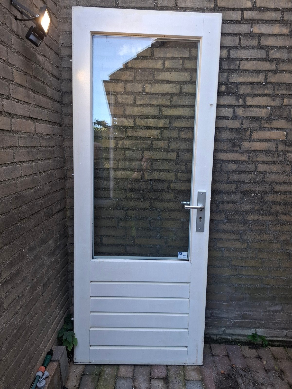 Witte Buitendeur met Glaspaneel en Horizontale Lamellen, Ophalen, Gebruikt, 80 tot 100 cm, Buitendeur